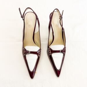 Coach Adrian Kitten Heels Red Burgundy White Vintage NWOB Size 10 Italy